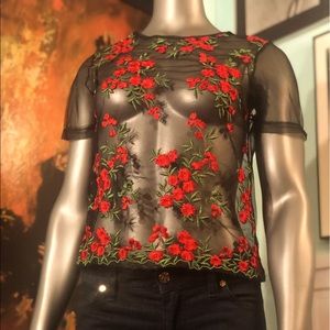 TWINKLE black boho cool mesh sheer top. Size S.